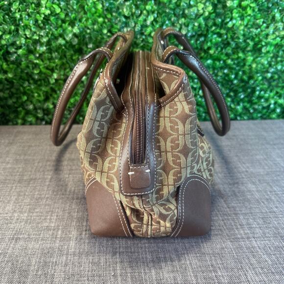 Womens Fossil Brown Signature Fabric Leather Shoulder Handbag Satchel Bag Purse - Picture 13 of 15